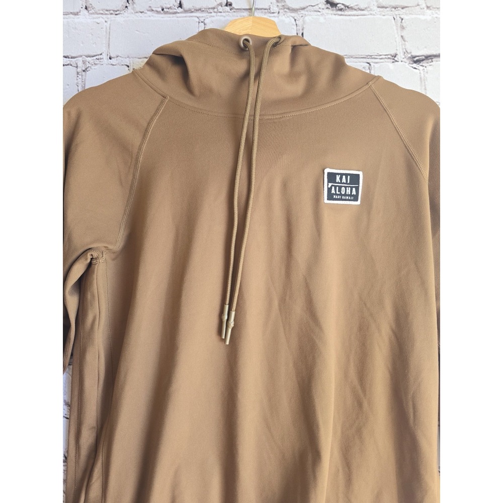 Kai Aloha Supply Hawaii Soft Scuba Drawstring Hoodie Tan Beige Brown Size Medium - Picture 2 of 10